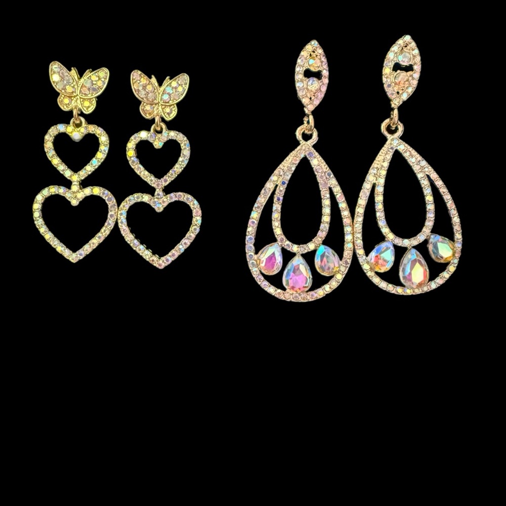 🦋 Crystal Butterfly Heart Drop Earrings | Glam Statement Jewelry 🖤✨